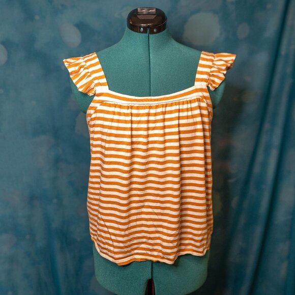 MICHAEL Michael Kors Tops - CLEARANCE Michael Kors Orange & White Striped Ruffle Sleeve Tank Top Size Small